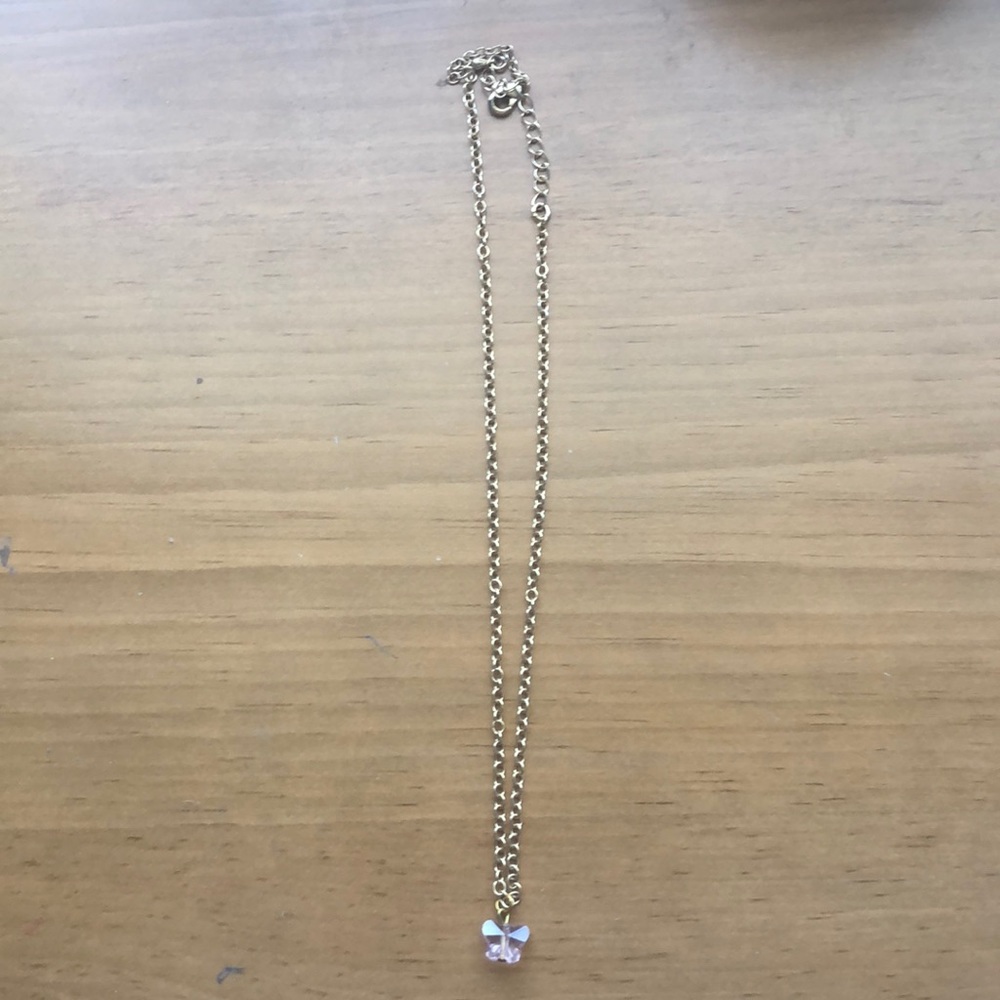 gold necklace with purple butterfly crystal